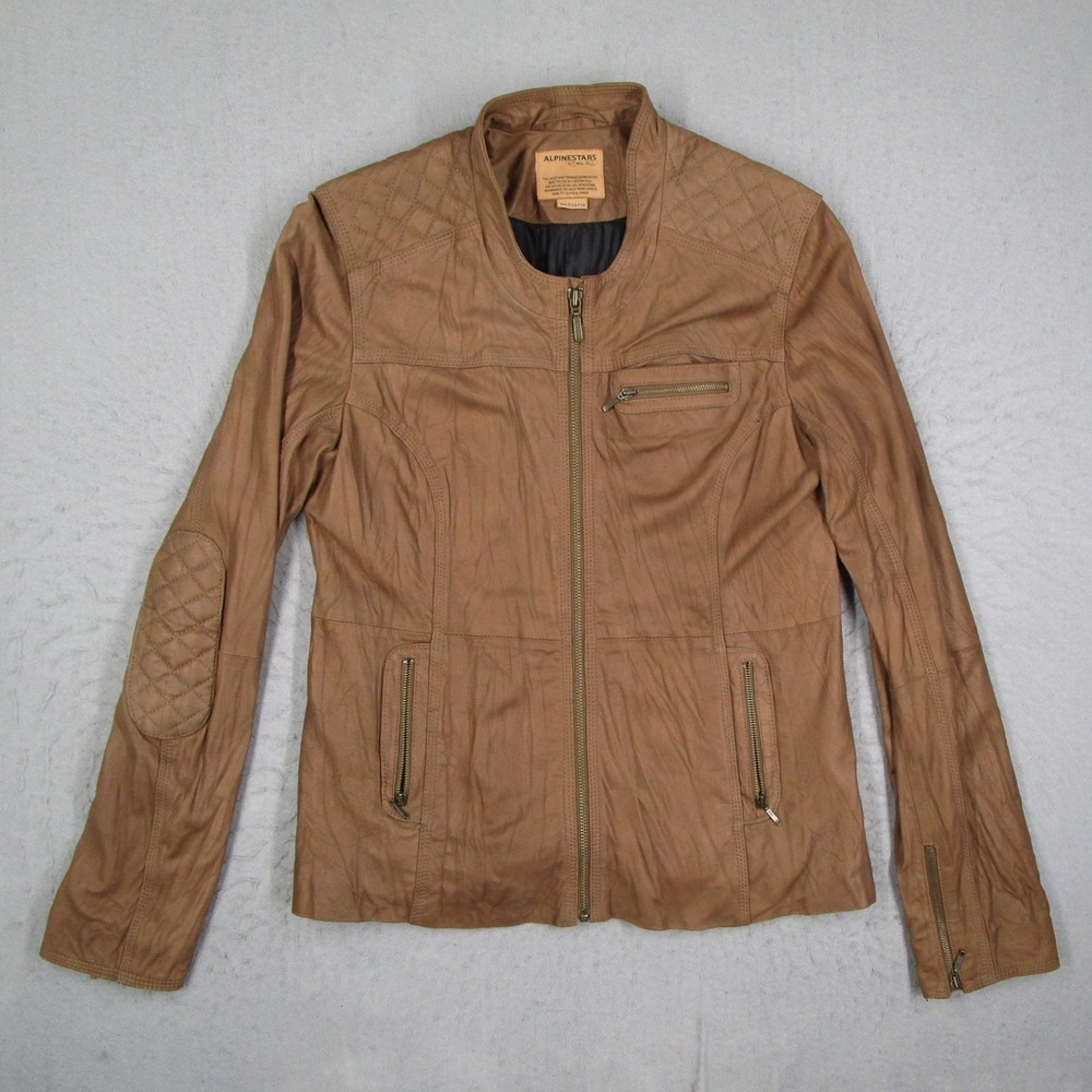 Alpinestars by Denise Focil Women Medium Tan Leather Moto Cafe Racer Jacket